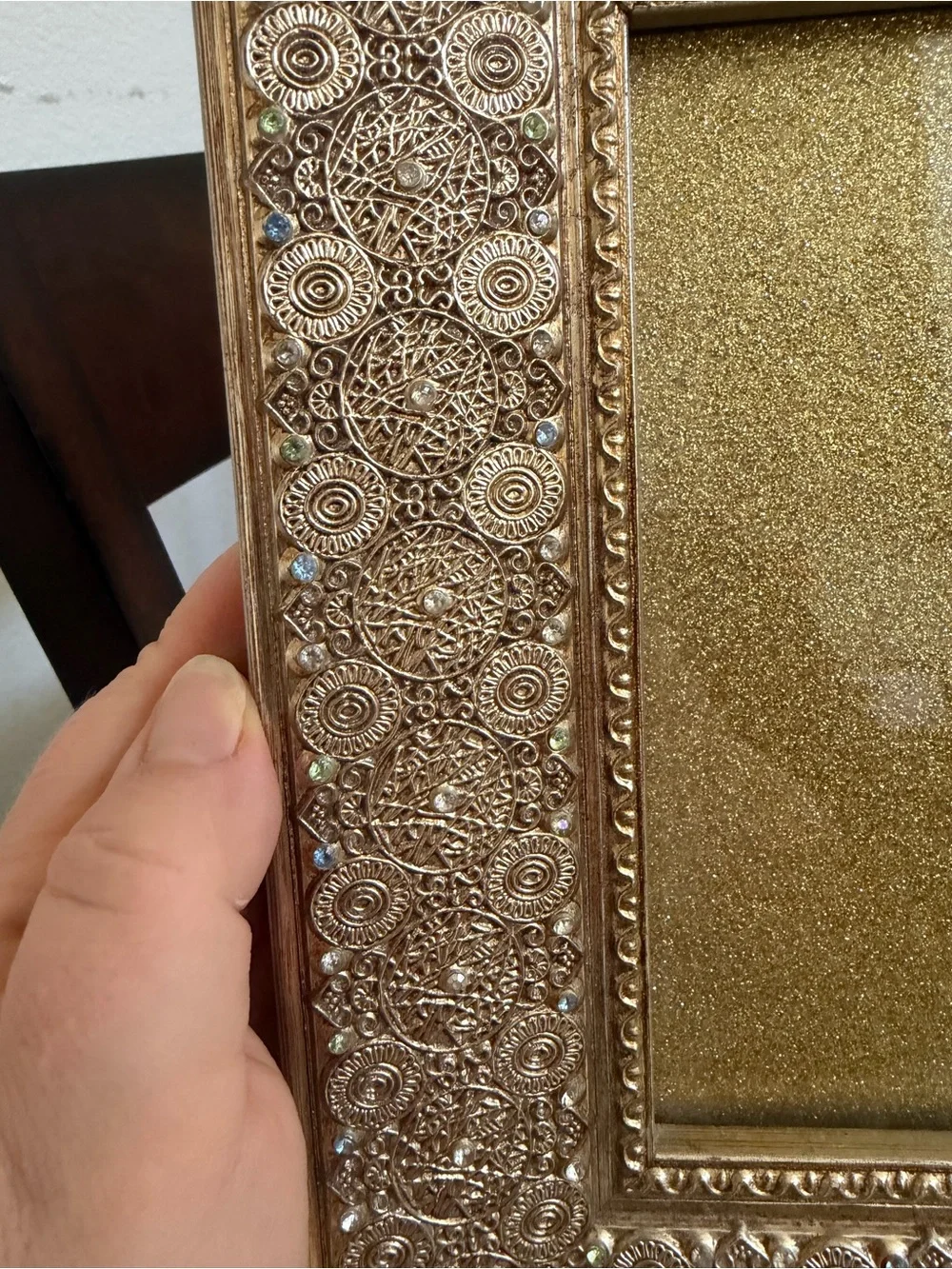 Set of 3 Vintage Style Gold Picture Frames – Embossed Filigree & Jeweled Rhinest